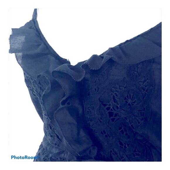 Abercrombie & Fitch Blue Tie Waist Button Up Ruffle Crochet Tank Jr Size Large - Picture 3 of 16